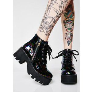 Dolls Kill Oil Slick platform boots Size 8